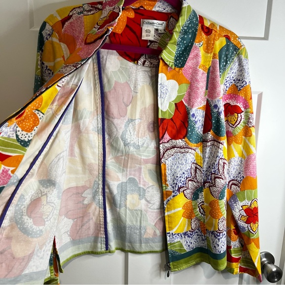 Coldwater Creek Pastel Floral Zip Up Jacket Petite Sz PL Cotton Side Splits - Picture 4 of 11
